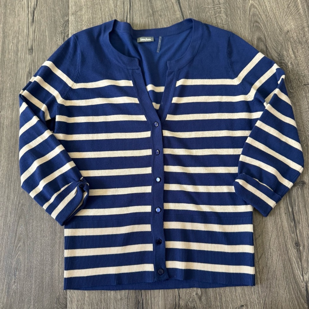 Neiman Marcus Blue Striped Cardigan size  medium women button down